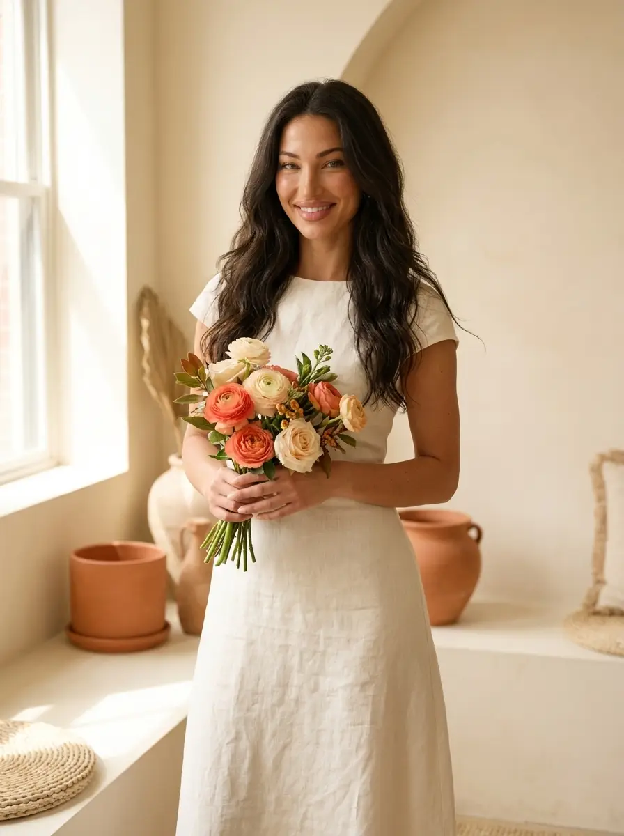 Alba Miret con flores